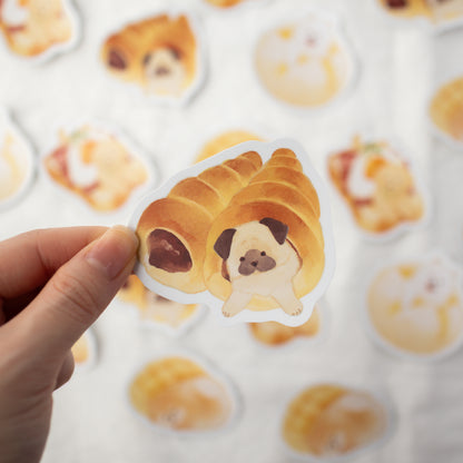Dog Japanese Bread Vinyl Stickers, Pomeranian, Samoyed, Pug, Golden