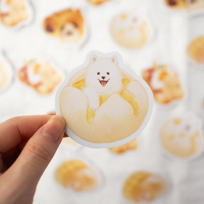 Dog Japanese Bread Vinyl Stickers, Pomeranian, Samoyed, Pug, Golden
